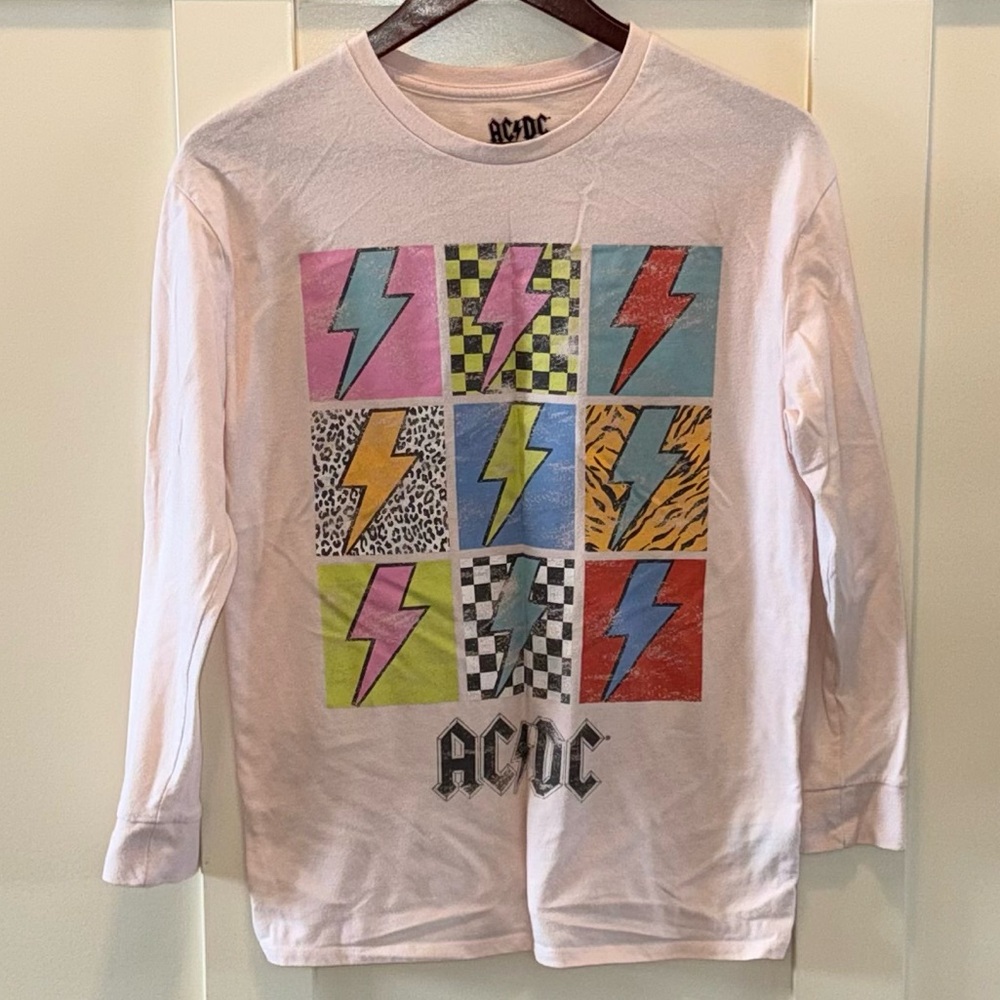 AC/DC Kids Long Sleeve Tee - White with Multicolor Lightning